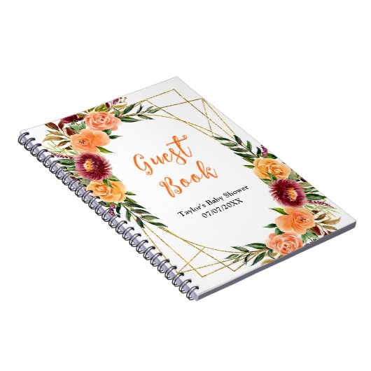 Red and Orange Floral Baby Shower Guest Book Notitieboek (Rechterzijde)
