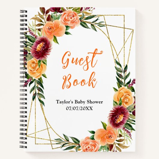Red and Orange Floral Baby Shower Guest Book Notitieboek (Voorkant)