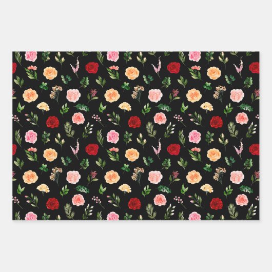 Red and Orange Flowers with Foliage Pattern Inpakpapier Vel (Voorkant 3)