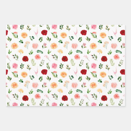 Red and Orange Flowers with Foliage Pattern Inpakpapier Vel (Voorkant)