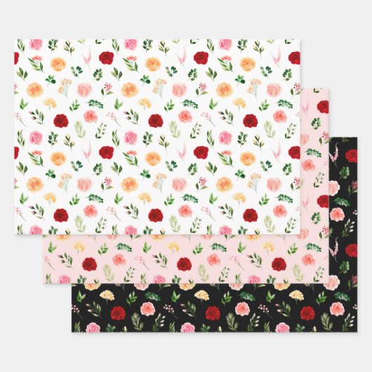 Red and Orange Flowers with Foliage Pattern Inpakpapier Vel (Set)