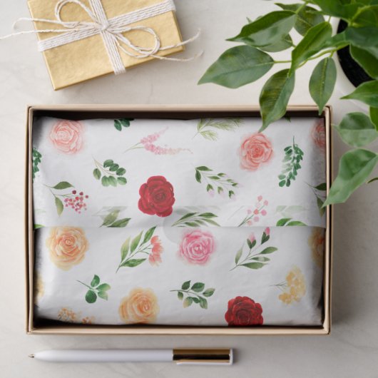 Red and Orange Flowers with Foliage Pattern Tissuepapier (Geschenk)
