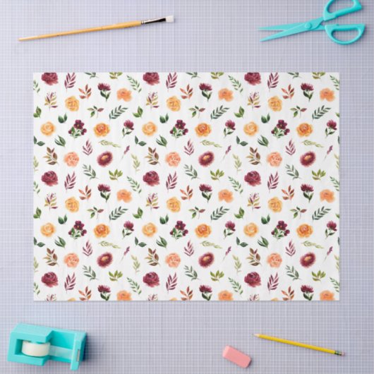 Red and Orange Flowers with Foliage Pattern Tissuepapier (Craft)