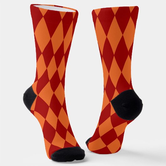 Red and Orange Harlequin Checkered Design Sokken