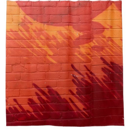 Red and orange painted brick wall douchegordijn (Voorkant)