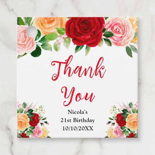Red and Orange Roses Birthday Thank You Bedankjes Labels (Voorkant)