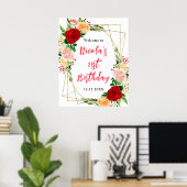 Red and Orange Roses Birthday Welcome Poster (Thuiskantoor)