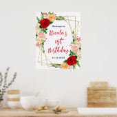 Red and Orange Roses Birthday Welcome Poster (Keuken)