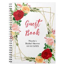 Red and Orange Roses Bridal Shower Guest Book Notitieboek