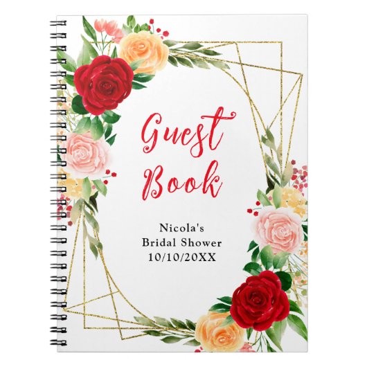 Red and Orange Roses Bridal Shower Guest Book Notitieboek (Voorkant)