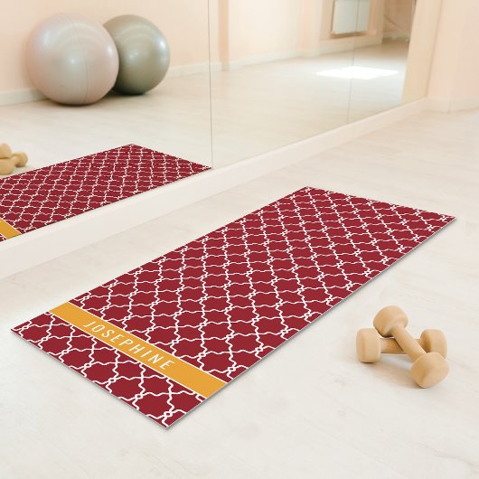 Red And Orange Trellis Pattern With Custom Name Yogamat