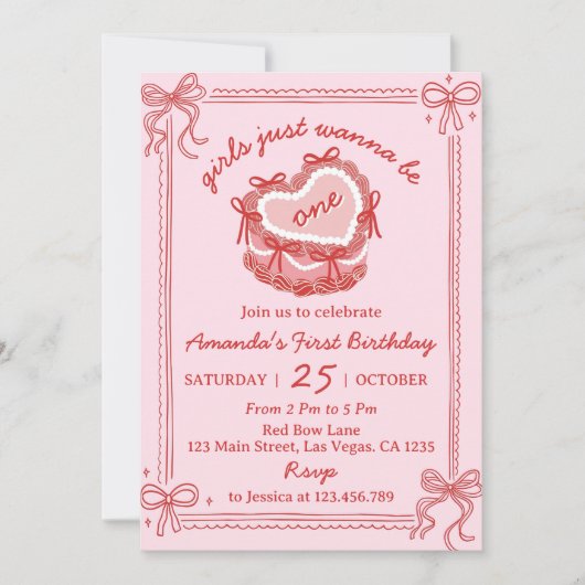 Red and Pink Bow Girls Just Wanna Be One Birthday Kaart (Voorkant)