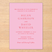 Red and Pink Elegant Classic Wedding Acryl Uitnodigingen (Voorkant)