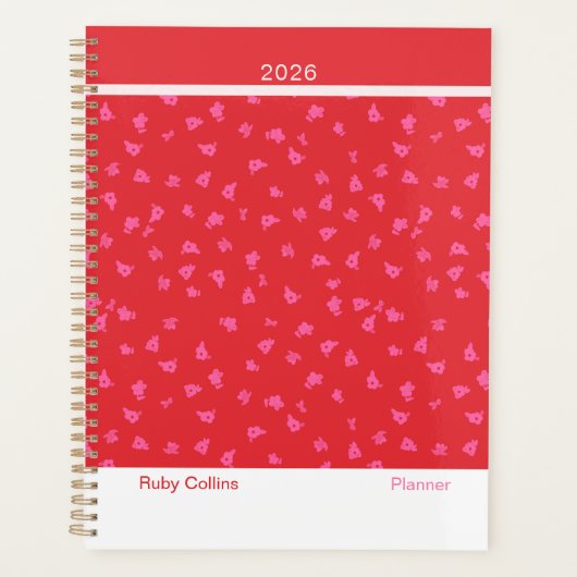 Red and Pink Feminine Minimalist Floral Large Planner (Voorkant)