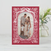 Red and Pink Floral & Bow Valentine Photo Card Kaart (Staand voorkant)