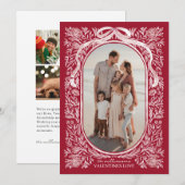 Red and Pink Floral & Bow Valentine Photo Card Kaart (Voorkant / Achterkant)