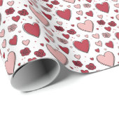 Red and Pink Hearts and Roses Doodle Art Cadeaupapier (Rol Hoek)