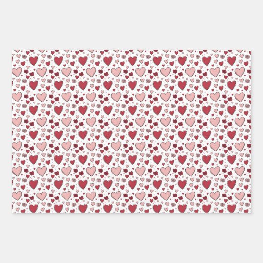 Red and Pink Hearts and Roses Doodle Art Inpakpapier Vel (Voorkant)