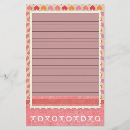 Red and Pink Hearts Stationery - optionele lijnen Briefpapier (Voorkant)