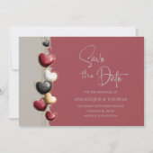 Red and Pink Hearts Wedding Save the Date (Voorkant)