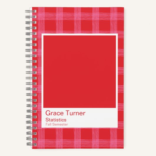 Red and Pink Illustrated Plaid Notebook Notitieboek (Voorkant)