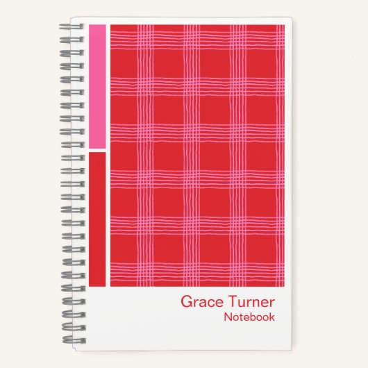 Red and Pink Illustrated Plaid Vertical Palette Notitieboek (Voorkant)