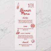 Red and Pink Retro Illustrated | Dinner Wedding Menu (Voorkant)