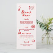 Red and Pink Retro Illustrated | Dinner Wedding Menu (Staand voorkant)