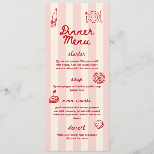 Red and Pink Retro Illustrated | Dinner Wedding Menu (Voorkant)