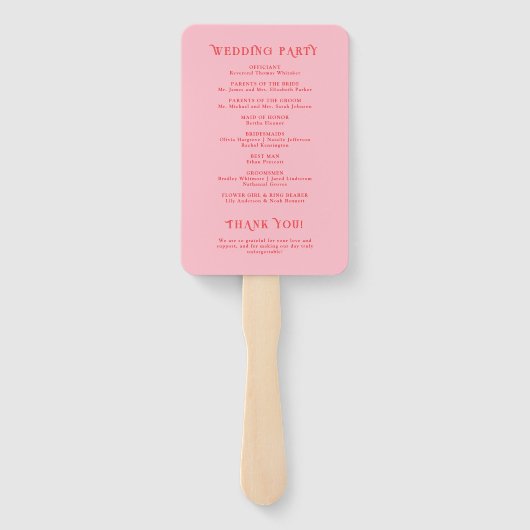Red and Pink Retro Wedding Program Handwaaier (Achterkant)