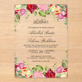 Red and Pink Roses Floral Muslim Wedding Acryl Uitnodigingen (Voorkant)