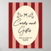 Red and Pink Striped “Cards and Gifts” Wedding Poster (Voorkant)