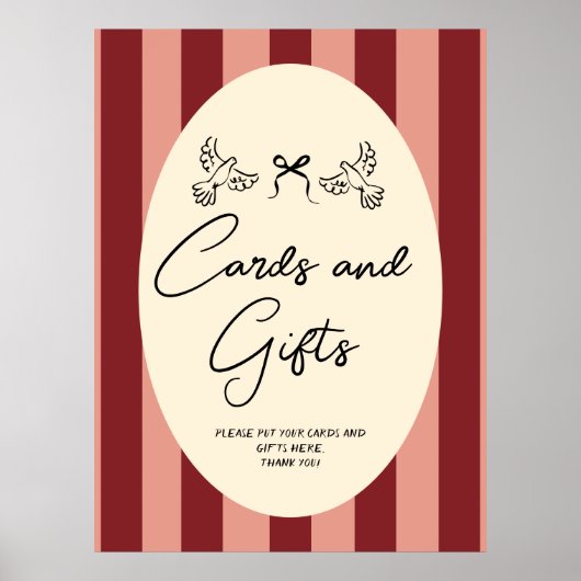 Red and Pink Striped “Cards and Gifts” Wedding Poster (Voorkant)
