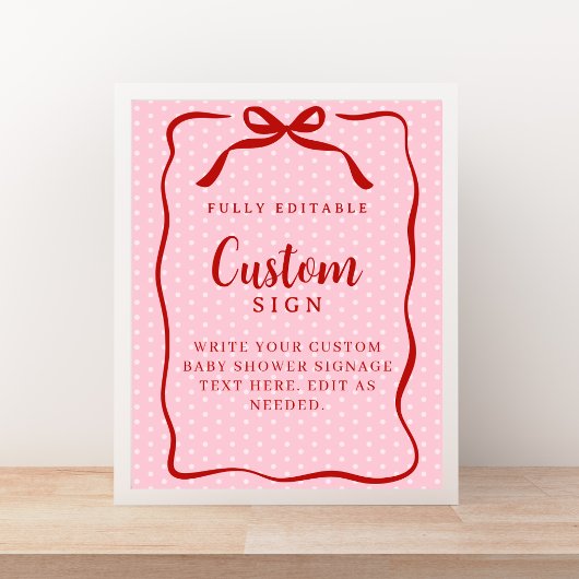 Red and Pink Valentines Baby Shower Custom Sign Poster