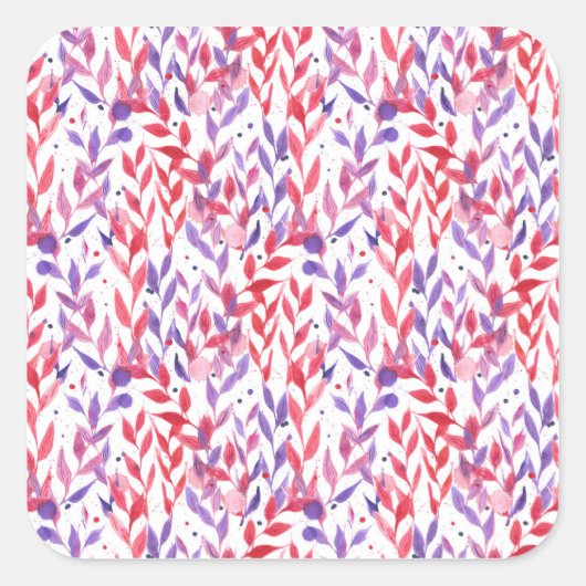 Red and Purple Palm Leaves Vierkante Sticker (Voorkant)
