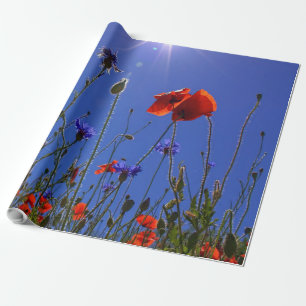 red and purple roses embracing a blue sky and sun cadeaupapier