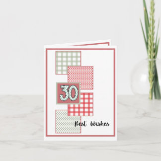 Red and Sage Stippen en Gingham - 30e verjaardag Kaart