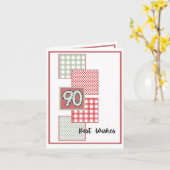Red and Sage Stippen en Gingham - 90e verjaardag Kaart (Gele Bloem)