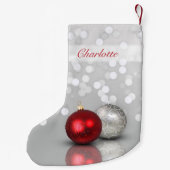 Red and Silver Christmas Ornaments Elegant Kleine Kerstsok (Achterkant)