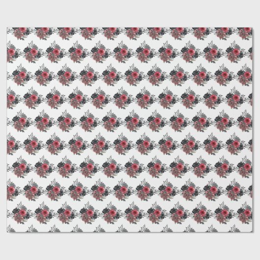 Red and Silver Elegant Flowers Cadeaupapier (Vlak)