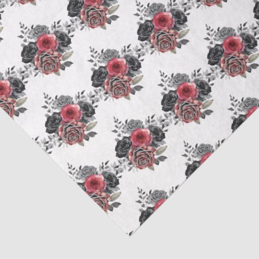 Red and Silver Elegant Flowers Tissuepapier (Detail)