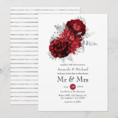 Red and Silver Floral Mr. & Mrs Wedding Kaart (Voorkant / Achterkant)