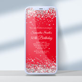 Red and Silver Glitter 50th Birthday Kaart