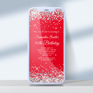 Red and Silver Glitter 50th Birthday Kaart