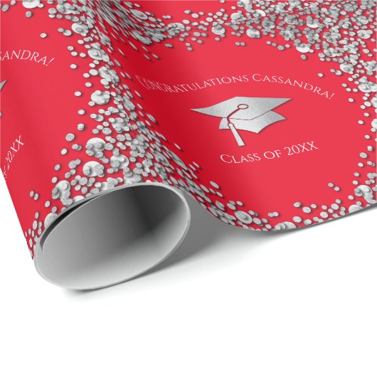 Red and Silver Graduation Cadeaupapier (Rol Hoek)