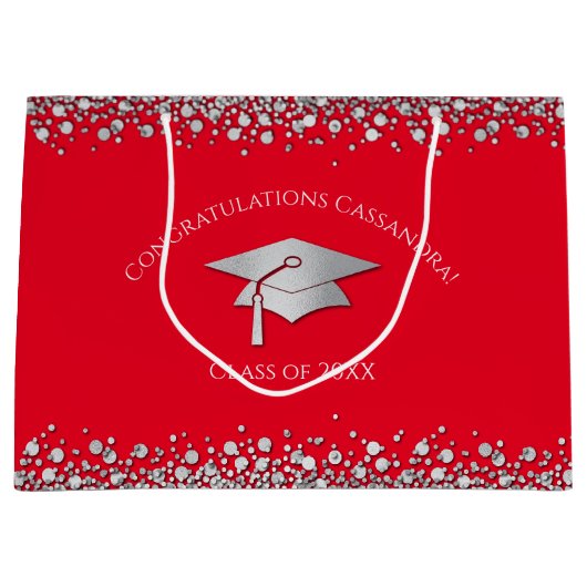 Red and Silver Graduation Groot Cadeauzakje (Voorkant)