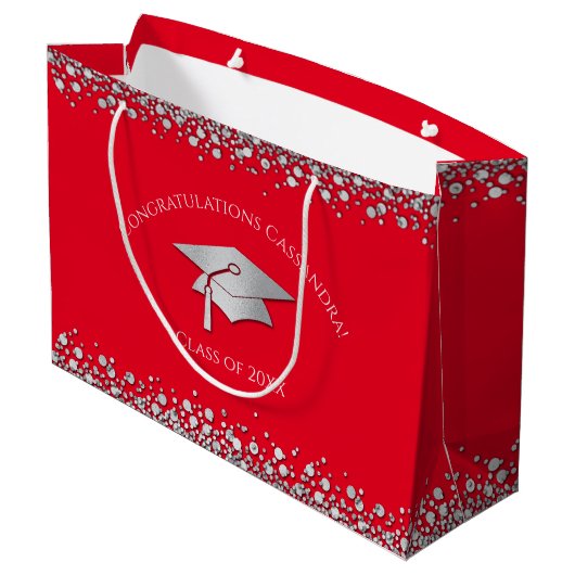 Red and Silver Graduation Groot Cadeauzakje (Achterkant Gekanteld)