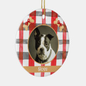 Red and Silver Grey Plaid Round Pet Ornament (Rechts)