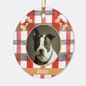 Red and Silver Grey Plaid Round Pet Ornament (Links)
