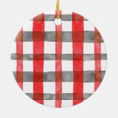 Red and Silver Grey Plaid Round Pet Ornament (Achterkant)